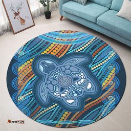 Australia Aboriginal Inspired Round Rug - Aboriginal Inspired Art Ocean Turtle Patterns Round Rug