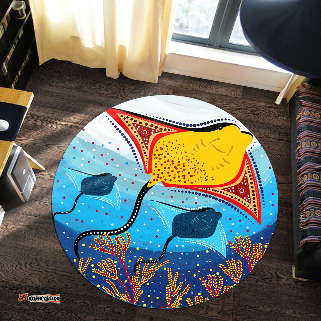 Australia Aboriginal Inspired Round Rug - Indigenous Stingray Aboriginal Inspired art Round Rug