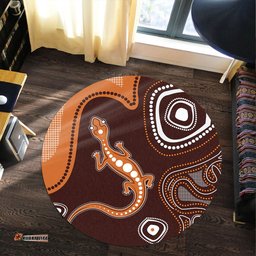 Australia Aboriginal Inspired Round Rug - Aboriginal Art Background With Lizard Style Round Rug