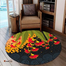 Australia Aboriginal Inspired Round Rug - Red Bottle Flower Aboriginal Inspired Dot Painting Style Round Rug