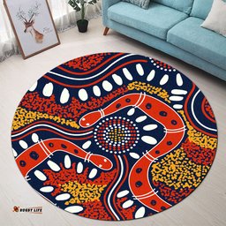 Australia Aboriginal Inspired Round Rug - Aboriginal Inspired Dot Art Painting Snakes Artwork Round Rug