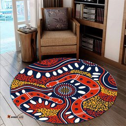 Australia Aboriginal Inspired Round Rug - Aboriginal Inspired Dot Art Painting Snakes Artwork Round Rug