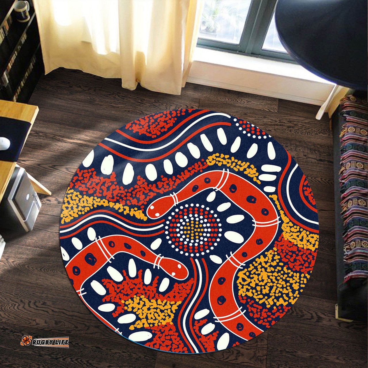 Australia Aboriginal Inspired Round Rug - Aboriginal Inspired Dot Art Painting Snakes Artwork Round Rug