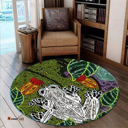 Australia Aboriginal Inspired Round Rug - Indigenous Watercolor Dot Art Frog Round Rug