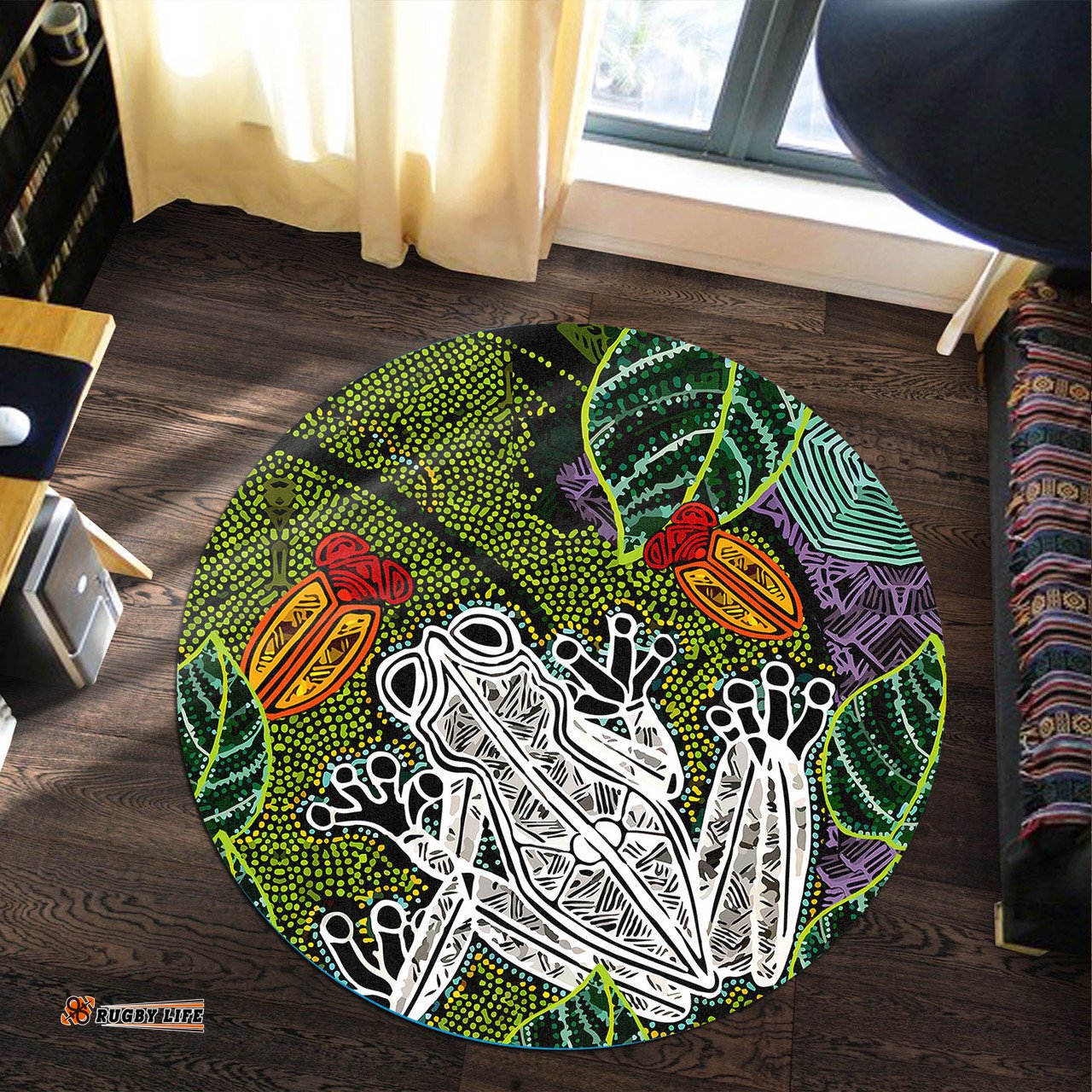 Australia Aboriginal Inspired Round Rug - Indigenous Watercolor Dot Art Frog Round Rug