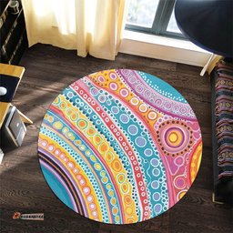 Australia Aboriginal Round Rug - Australian Indigenous Aboriginal Art Vivid Pastel Colours Ver 2 Round Rug
