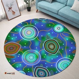 Australia Aboriginal Inspired Round Rug - Aboriginal Sea Turtles And Jellyfish Style Art Round Rug
