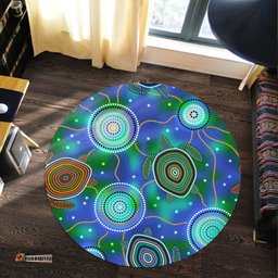Australia Aboriginal Inspired Round Rug - Aboriginal Sea Turtles And Jellyfish Style Art Round Rug