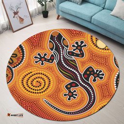 Australia Aboriginal Inspired Round Rug - Aboriginal Inspired dot art background with lizard Round Rug