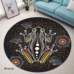 Australia Aboriginal Inspired Round Rug - Aboriginal Inspired Dot Art Painting Style Of Frog Art Black Round Rug