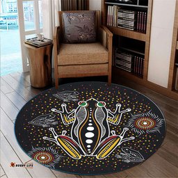 Australia Aboriginal Inspired Round Rug - Aboriginal Inspired Dot Art Painting Style Of Frog Art Black Round Rug