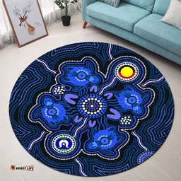 Australia Aboriginal Inspired Round Rug - Indigenous Turtles Dot Art With Aboriginal Inspired And Torres Strait Islander Flag Round Rug