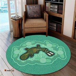 Australia Aboriginal Round Rug - Green Platypus Aboriginal Art Inspired Round Rug
