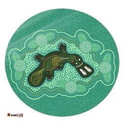 Australia Aboriginal Round Rug - Green Platypus Aboriginal Art Inspired Round Rug