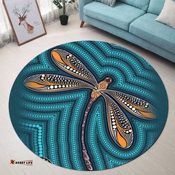 Australia Aboriginal Inspired Round Rug - Dragonfly Aboriginal Art Vector Painting Round Rug