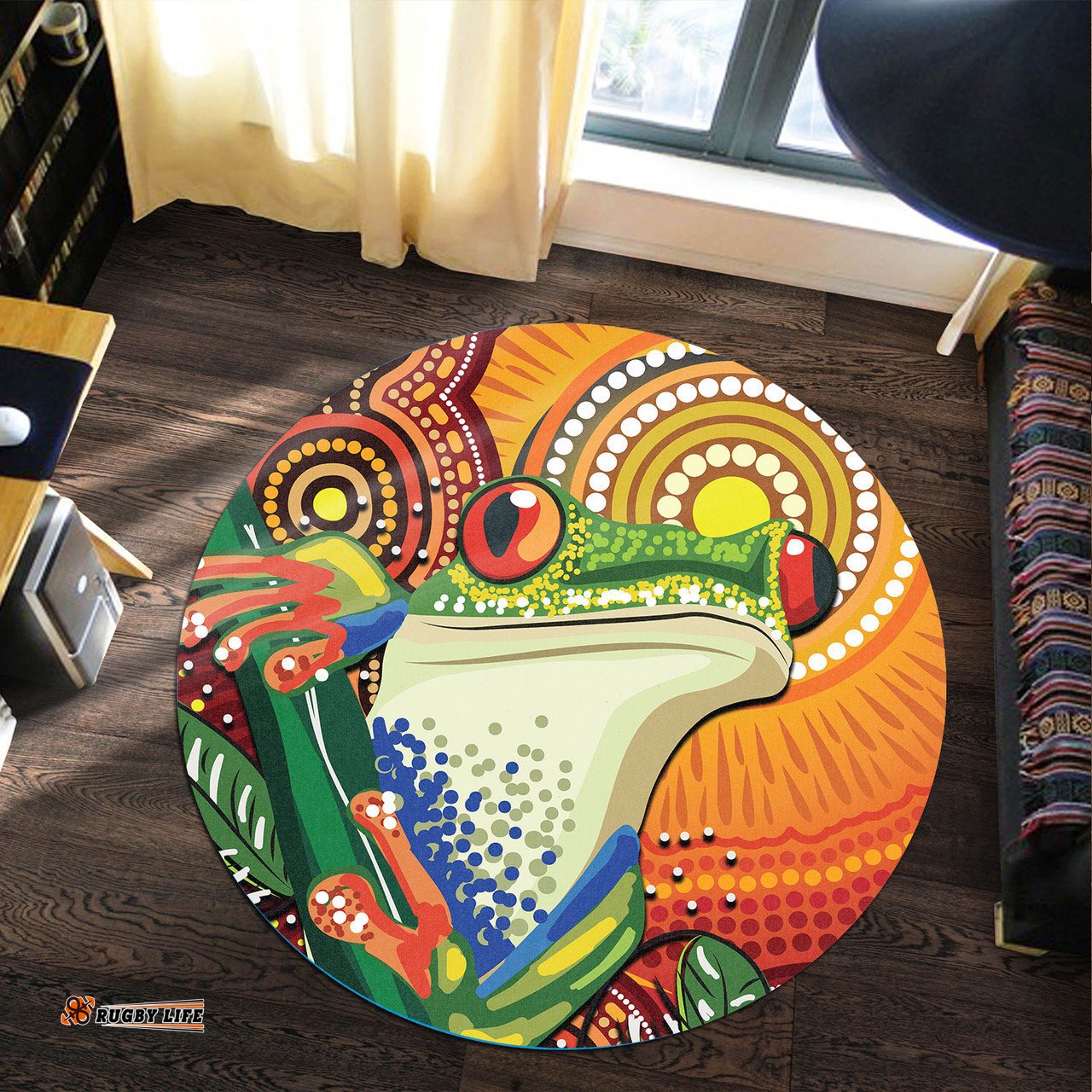 Australia Aboriginal Inspired Round Rug - Indigenous Frog Dot Art Painting Round Rug