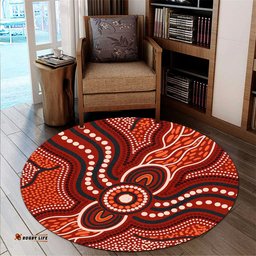 Australia Aboriginal Inspired Round Rug - River Aboriginal Inspired Dot Painting Style Round Rug