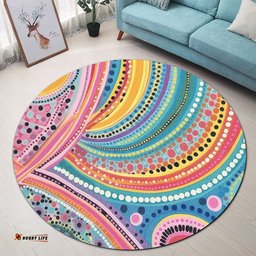 Australia Aboriginal Round Rug - Australian Indigenous Aboriginal Art Vivid Pastel Colours Ver 3 Round Rug