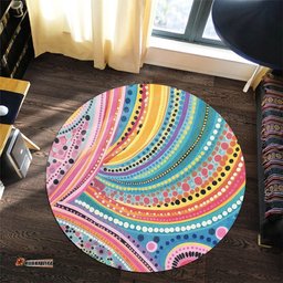 Australia Aboriginal Round Rug - Australian Indigenous Aboriginal Art Vivid Pastel Colours Ver 3 Round Rug
