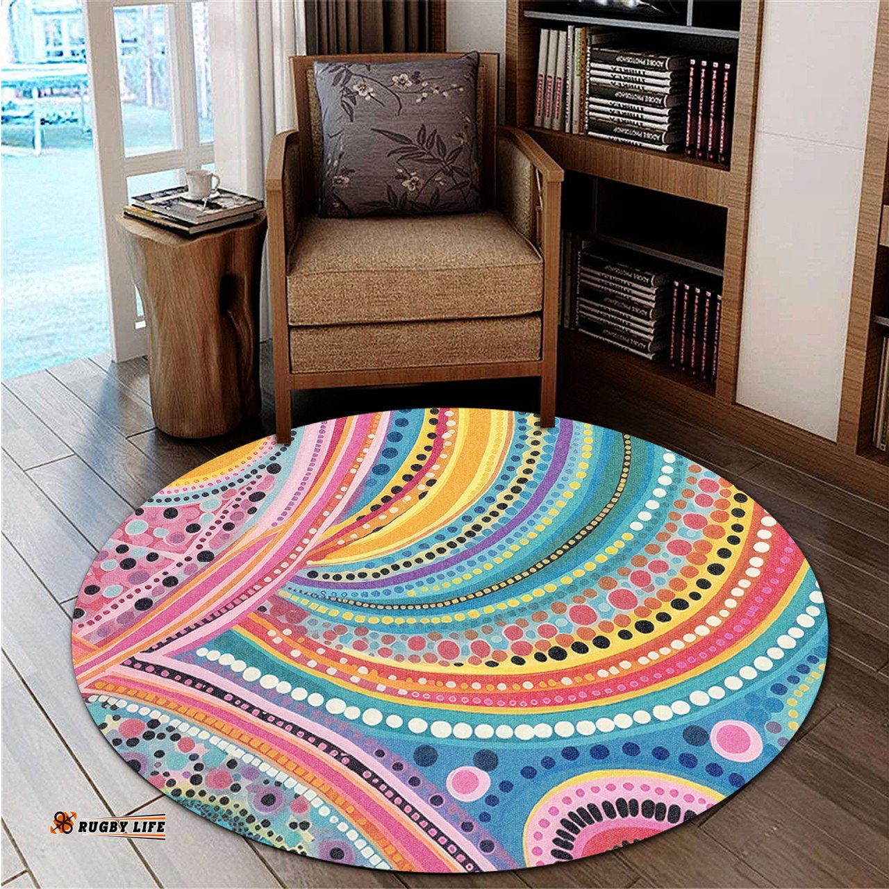 Australia Aboriginal Round Rug - Australian Indigenous Aboriginal Art Vivid Pastel Colours Ver 3 Round Rug