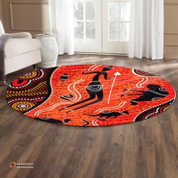 Australia Aboriginal Inspired Round Rug - Indigenous Aussie Aboriginal Inspireds Hunting With Spear Art Round Rug