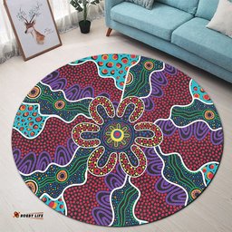 Australia Aboriginal Round Rug - Aboriginal Dot Art Color Inspired Round Rug