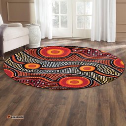 Australia Aboriginal Inspired Round Rug - Orange Aboiginal Inspired Dot Painting Style Round Rug