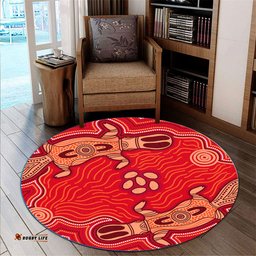 Australia Aboriginal Inspired Round Rug - Aboriginal Inspired Dot Art Painting Aussie Platypus Round Rug