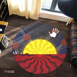 Australia Aboriginal Inspired Round Rug - Aboriginal Inspired Australia Hand Dot Painting Culture Round Rug