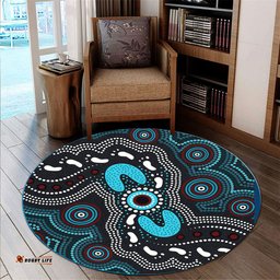 Australia Aboriginal Inspired Round Rug - Indigenous Footprint painting with Aboriginal Inspired dot art Round Rug
