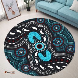 Australia Aboriginal Inspired Round Rug - Indigenous Footprint painting with Aboriginal Inspired dot art Round Rug