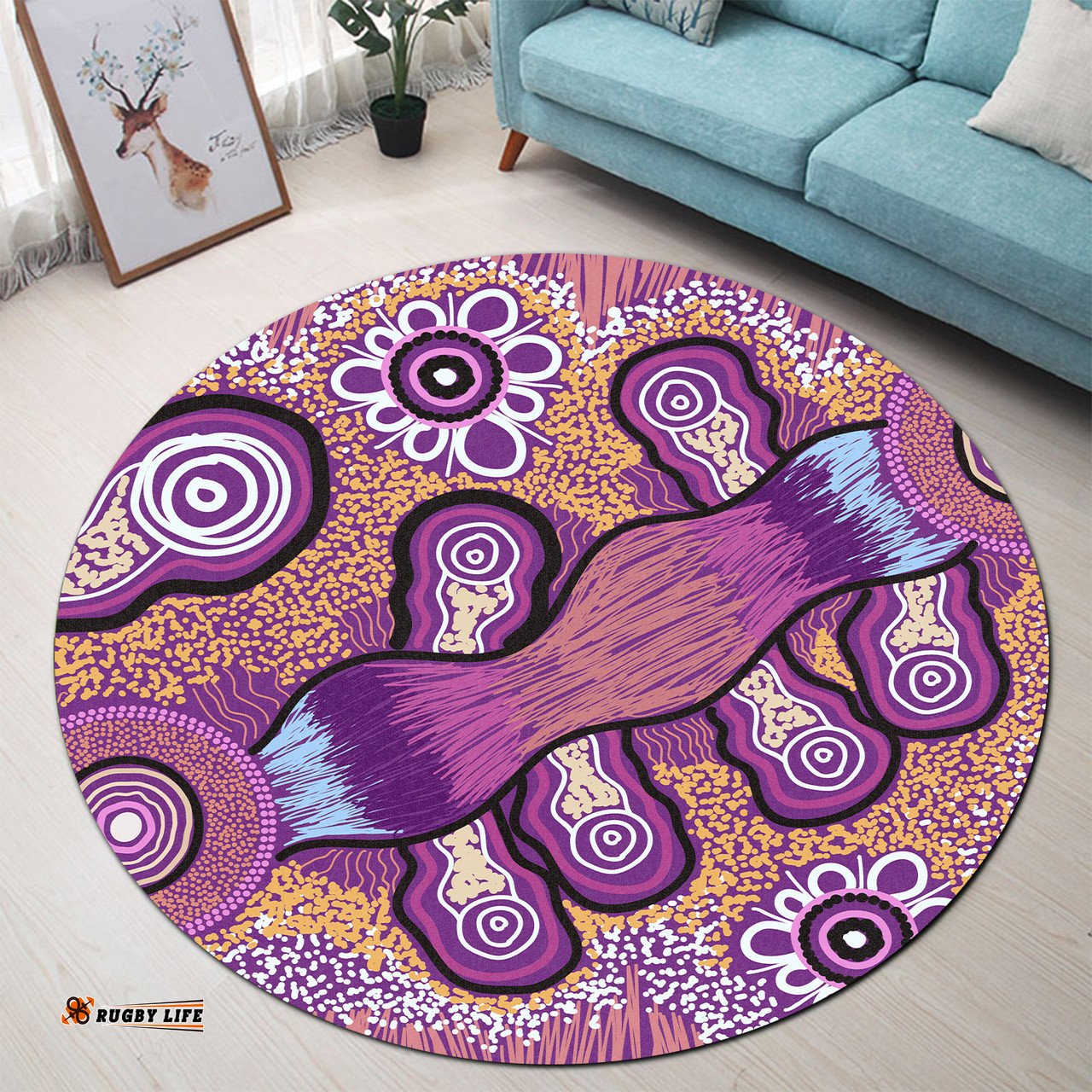 Australia Aboriginal Inspired Round Rug - Indigenous Art Aboriginal Inspired Dot Painting Style Round Rug