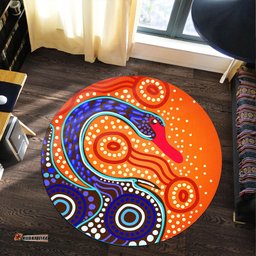 Australia Aboriginal Inspired Round Rug - Aboriginal Inspired Dot Art With Black Swan Round Rug