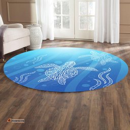 Australia Aboriginal Inspired Round Rug - Ethnic Aboriginal Style Water Turtles Swim Up Round Rug