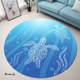 Australia Aboriginal Inspired Round Rug - Ethnic Aboriginal Style Water Turtles Swim Up Round Rug