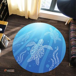 Australia Aboriginal Inspired Round Rug - Ethnic Aboriginal Style Water Turtles Swim Up Round Rug