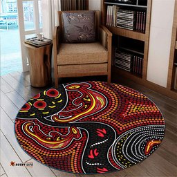 Australia Aboriginal Inspired Round Rug - Indigenous dot art kangaroo background Round Rug