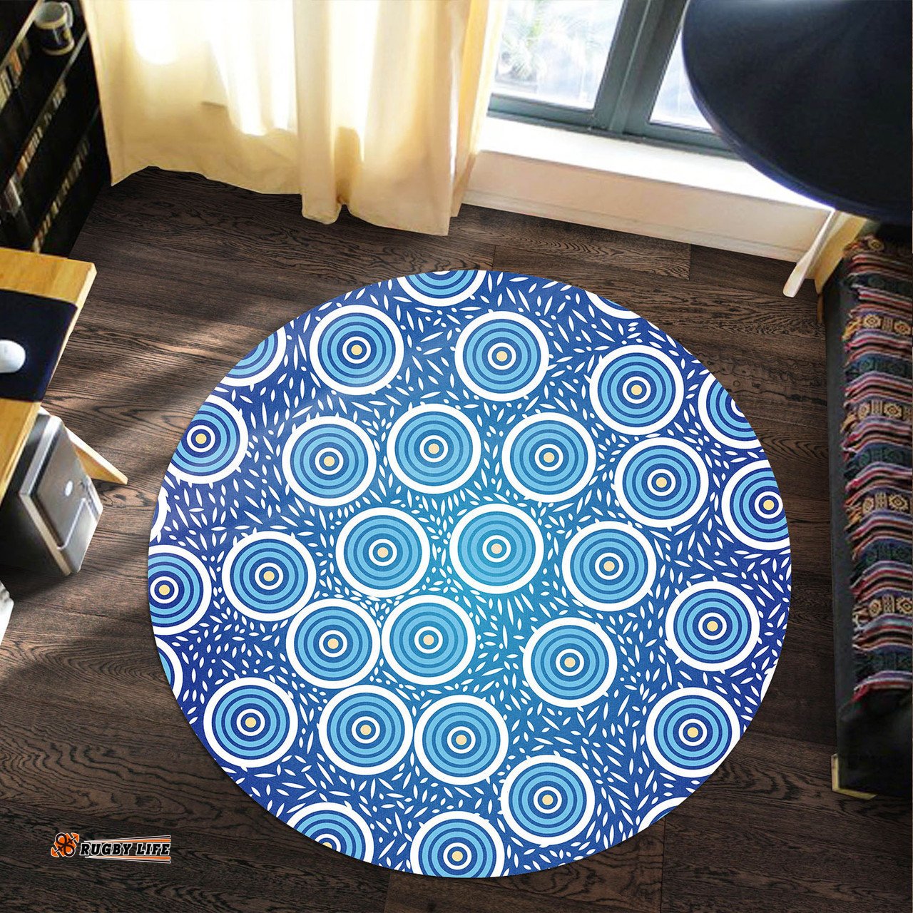 Australia Aboriginal Inspired Round Rug -  Aboriginal Style Circle Background Round Rug
