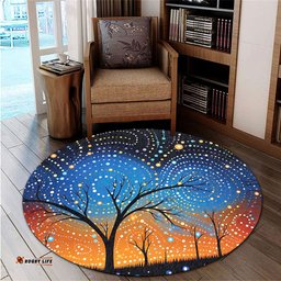Australia Aboriginal Round Rug - Australian Dreamtime Story Of A Night Sky Round Rug