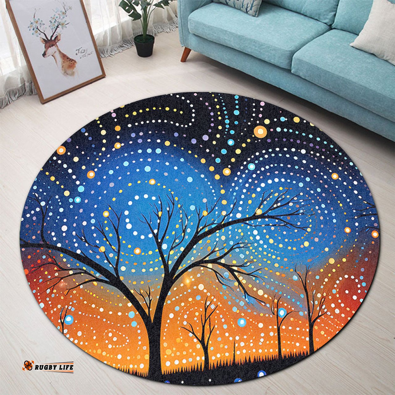 Australia Aboriginal Round Rug - Australian Dreamtime Story Of A Night Sky Round Rug