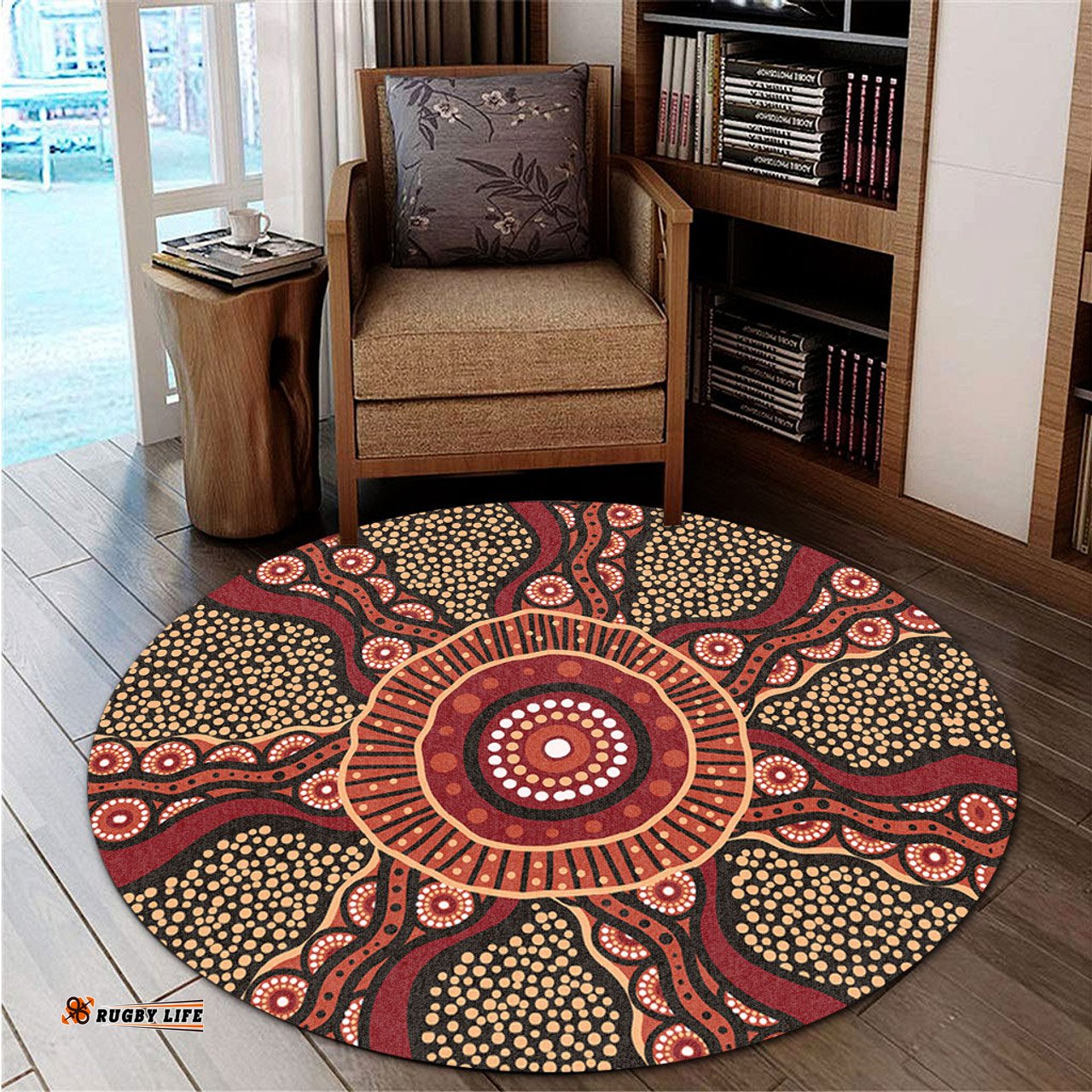 Australia Aboriginal Round Rug - Brown Aboriginal Style Dot Painting Round Rug