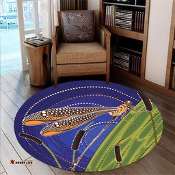 Australia Aboriginal Inspired Round Rug - Dragonfly On Cattails Aboriginal Style Art Round Rug