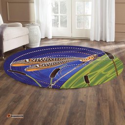 Australia Aboriginal Inspired Round Rug - Dragonfly On Cattails Aboriginal Style Art Round Rug