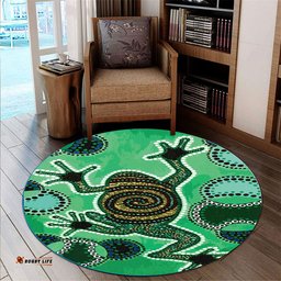 Australia Aboriginal Inspired Round Rug - Aboriginal Inspired Indigenous Green Frog Watercolor Dot Art Painting Round Rug