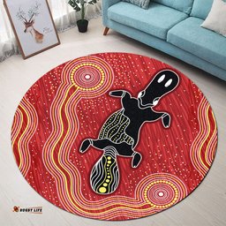 Australia Aboriginal Inspired Round Rug - Aboriginal Inspired Dot Art Painting Platypus Art Round Rug