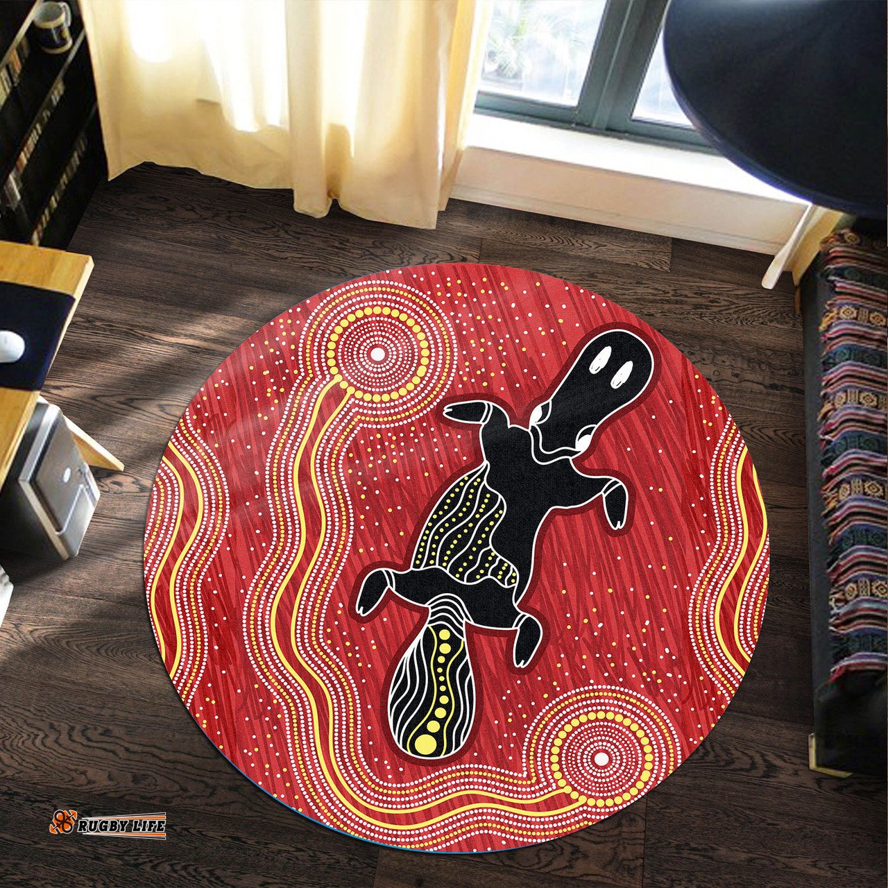 Australia Aboriginal Inspired Round Rug - Aboriginal Inspired Dot Art Painting Platypus Art Round Rug