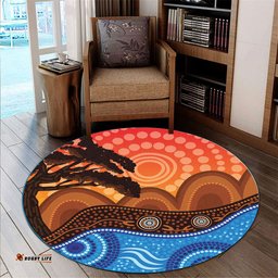 Australia Aboriginal Inspired Round Rug - Indigenous Tree on the hill, nature concept Aboriginal Inspired art Round Rug
