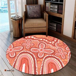 Australia Aboriginal Round Rug - Dot painting illustration in Aboriginal style Orange Round Rug
