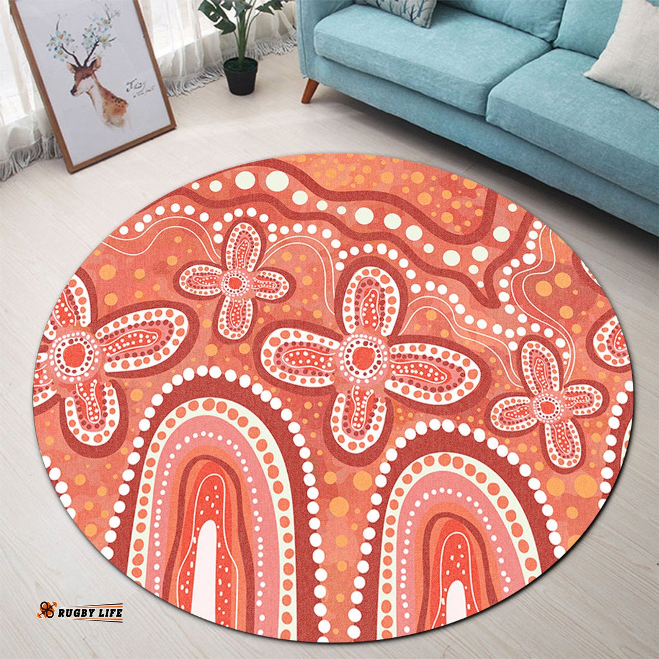 Australia Aboriginal Round Rug - Dot painting illustration in Aboriginal style Orange Round Rug