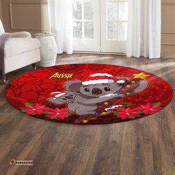 Aboriginal Christmas Round Rug - Aussie Koala Christmas Poinsettia with Aboriginal Inspired Round Rug